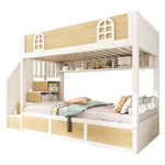 Children's Bunk Bed 90x200cm with Storage Staircase, White & Natural