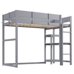 Loft Bed with Storage and Slatted Base, 90x200cm, Grey Pine Wood
