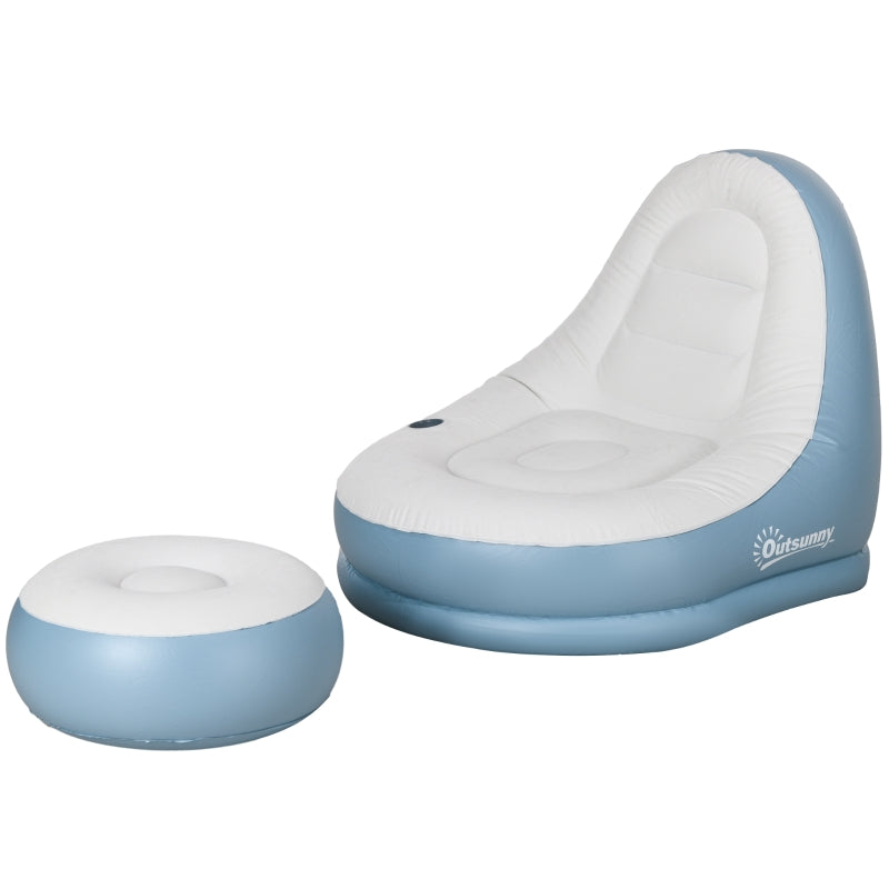 Inflatable Sofa with Footstool and Cup Holder, Air Sofa for Camping and Home, white