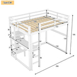 Loft Bed 140x200cm Storage Desk 4 Compartments - White Pine