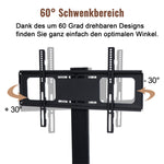 Wooden TV Cabinet Height-Adjustable Swivel Stand Wall Mount Black Tempered Glass Brown