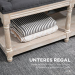 Shoe Bench with Storage, Upholstered, Wooden Legs, Grey Linen