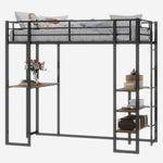 Iron Frame Bed, L-Shaped Desk, Railing & Reversible Stairs, Metal