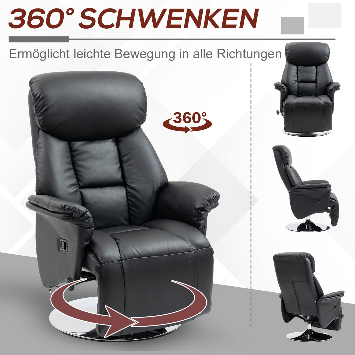 Reclining TV Chair, Manually Adjustable Non-slip 150kg, Black Faux Leather