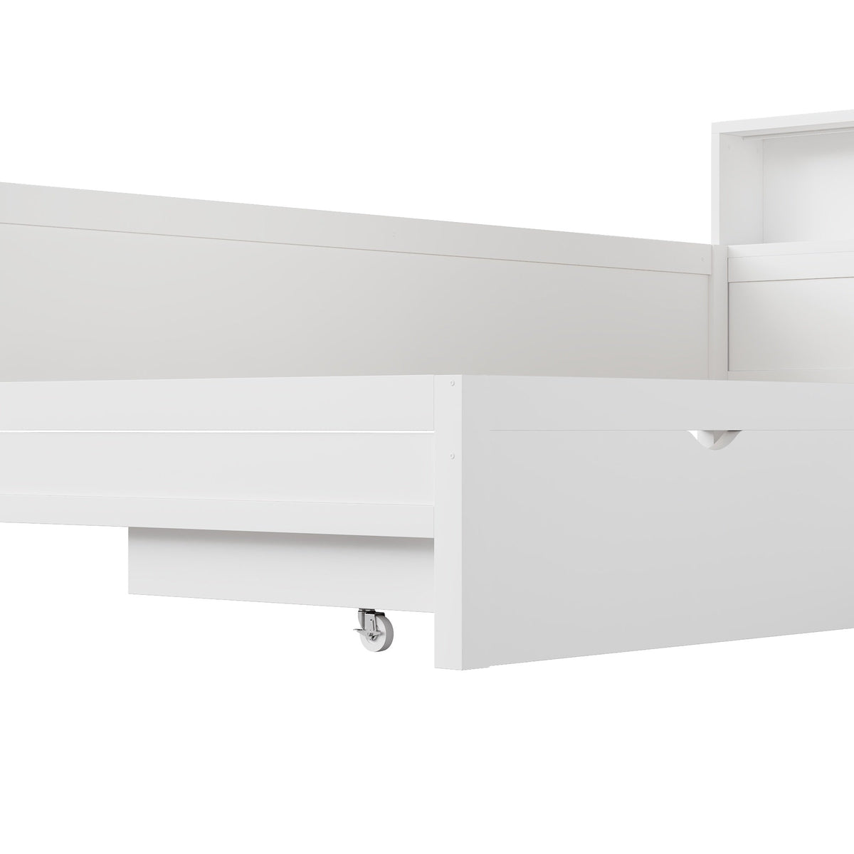 Wooden L-Shaped Platform Bed with Pull-Out Bed and Drawer, White