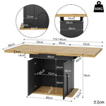Telescopic Dining Table 110-140x80cm Extendable Foldable Storage Cabinet