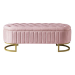 Storage Bench and Footstool with Storage Space, 120 x 40 cm, Pink Velvet Fabric