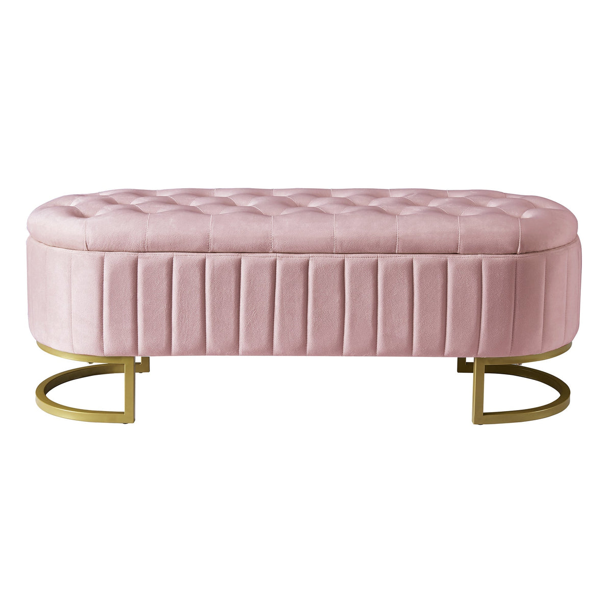 Storage Bench and Footstool with Storage Space, 120 x 40 cm, Pink Velvet Fabric