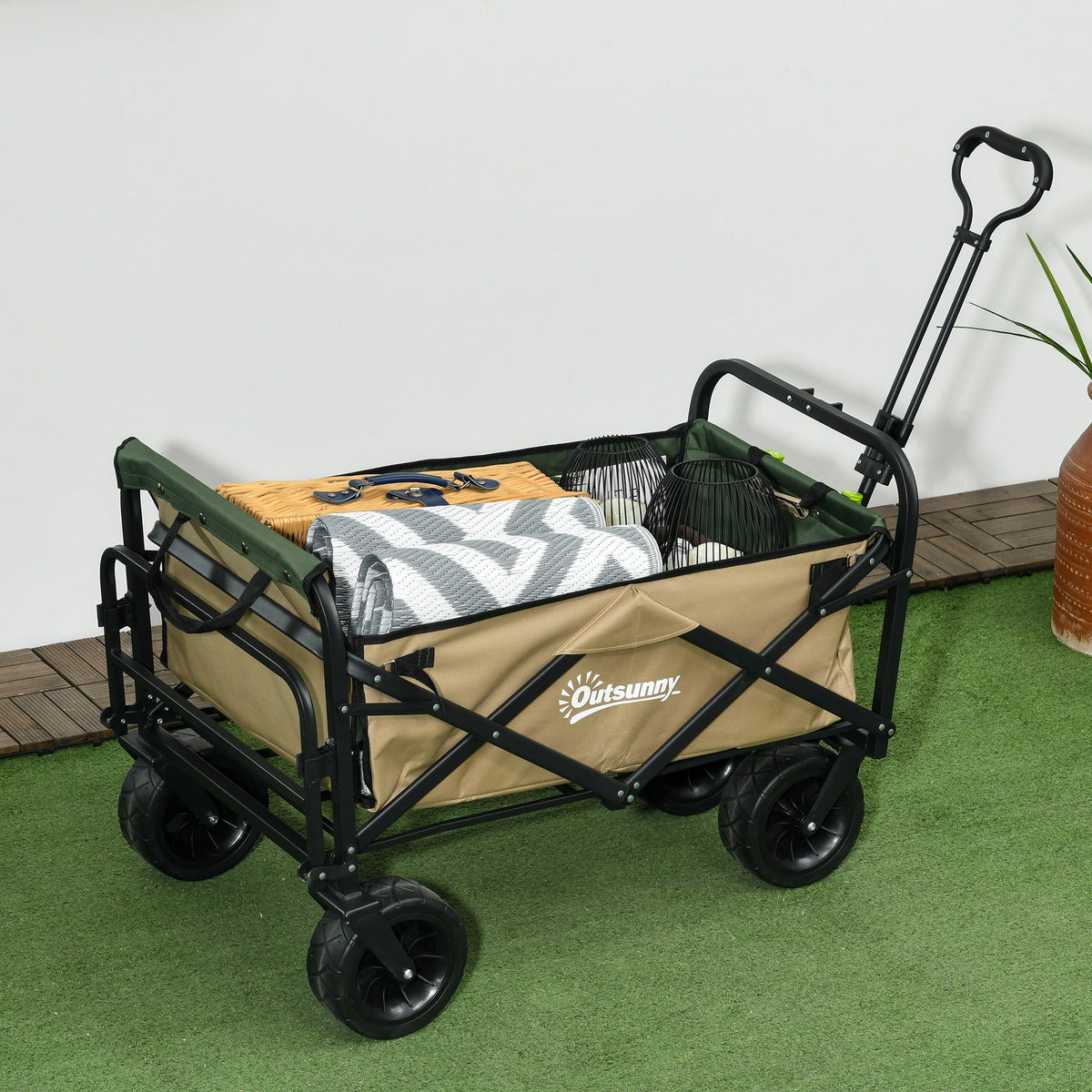 Handcart Foldable Cargo Cart, 100 kg, Khaki Oxford
