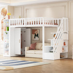 Loft Bed 90x200cm with Wardrobe Storage Cabinet Shelves & Ladder - White