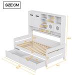 Wooden Sofa Bed, 90x200cm Multifunctional with Large Drawer & Slatted Frame, White