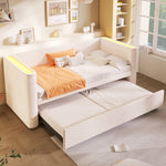 Daybed Sofa Bed 90/180x200cm Pull-out Bed Multifunctional LED Light - Velvet Beige