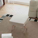 Ottoman Upholstered Bench Footstool with Padded Seat Wooden Footrest, Cream White