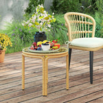 Side Table, Round Coffee Table, Glass Top, Polyrattan, Yellow