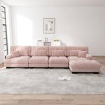 Modular Corner Sofa, L-shaped 4-Seater with Movable Ottoman, Chenille Pink