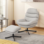 Reclining Armchair & Footstool Chenille Fabric - Cream White