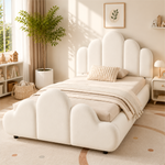 Upholstered Single Children's Bed 90x200cm - Beige Velvet