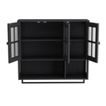 Bathroom Wall Cabinet 3-Door Wooden Glass Door Towel Bar, Black