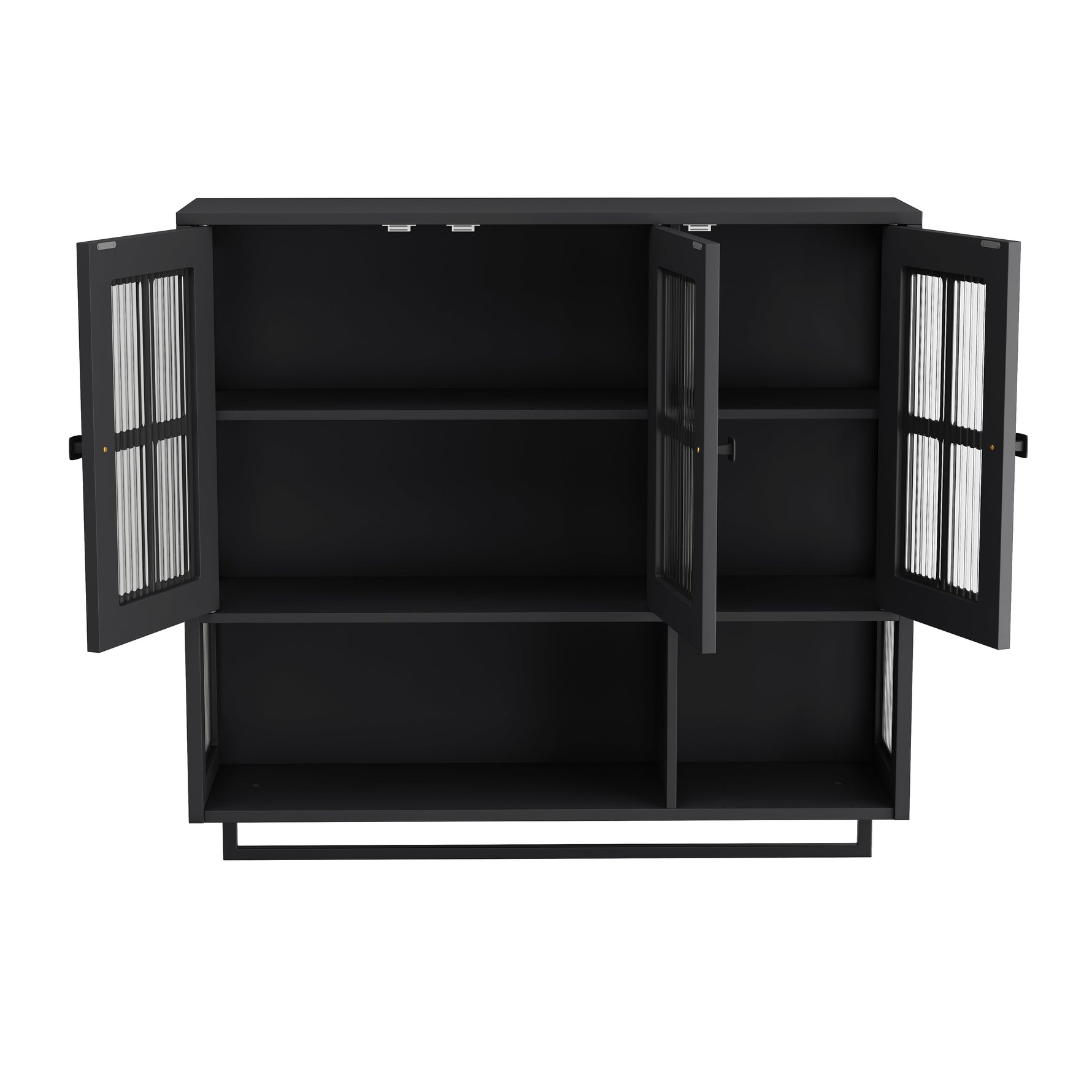 Bathroom Wall Cabinet 3-Door Wooden Glass Door Towel Bar, Black