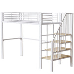 Loft Bed 90x200 cm with Storage Space & Stairs, Metal
