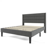 Upholstered Bed 140x200cm, with Slatted Frame & Headboard, Double Bed, Linen Dark Grey