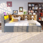 Sofa Bed 90x200 Pull-out LED Storage Flannel Dark Grey