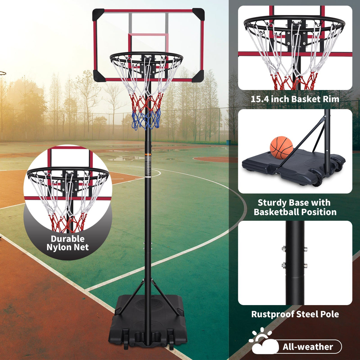 Portable Basketball Hoop, Adjustable Height 5.6-7FT, Indoor/Outdoor, Red