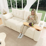 Teddy Plush Sofa, 3-Seater Modular Sofa Bed with Storage and Side Table, Beige