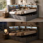 Daybed 140x190cm with Hydraulic Storage, LED & USB, Grey Velvet