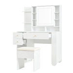 Illuminated Dressing Table with Mirror and Stool, Adjustable Brightness and Storage Drawers, White