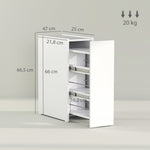 Slim Bathroom Cabinet, Wheels, 3 Deep Compartments, White
