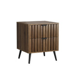 Modern Bedside Table Recessed Design 2 Drawers 45x40x53 cm - Walnut