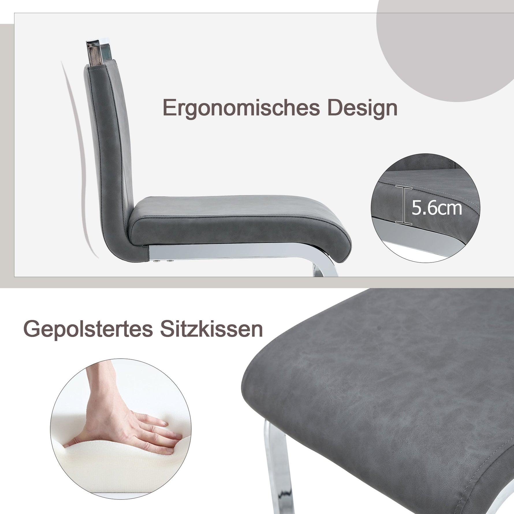 Bar Stools (Set of 2) Nordic Style High-Quality - Grey PU
