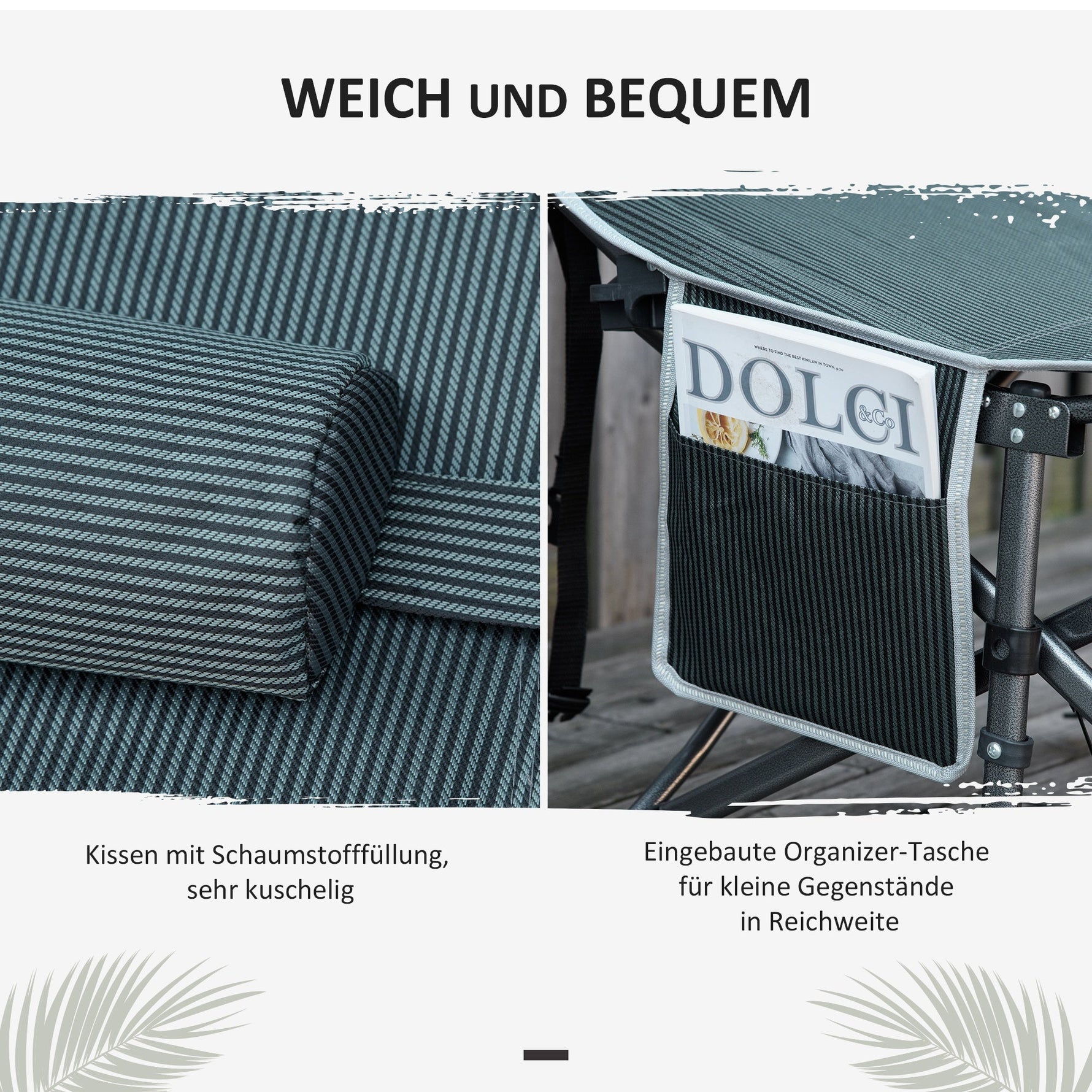 Sun Lounger Folding with Pillow, Storage Bag, Metal and Oxford Fabric, Grey