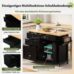 Mobile Kitchen Island, Extendable Table and Multifunctional Drawers, Black