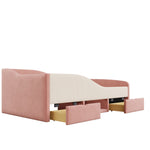 Upholstered Sofa Bed 90x190cm Multifunctional with Two Drawers and Railings Pink/Cream Velvet