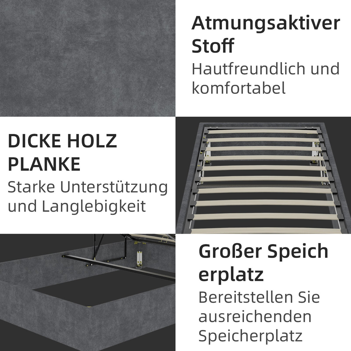 Bed Frame Simple Style 90x200 cm Gas Lift Dutch Velvet Grey