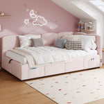 Upholstered Bed with USB Charger and Storage, 90x200cm, Pink Velvet