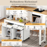 Kitchen Island, Extendable with Worktop & Drawers, Mobile, White+Natural