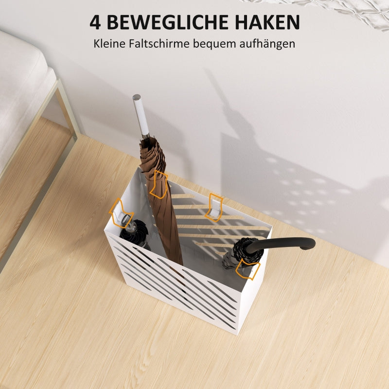 Umbrella stand with 4 hooks and water tray, steel, white