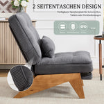 Lounge Chair Adjustable Backless Footrest Lumbar Cushion Wooden Legs, Fabric