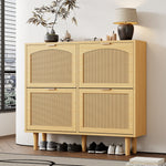 Shoe cabinet with 4 folding drawers, rattan and metal, wooden