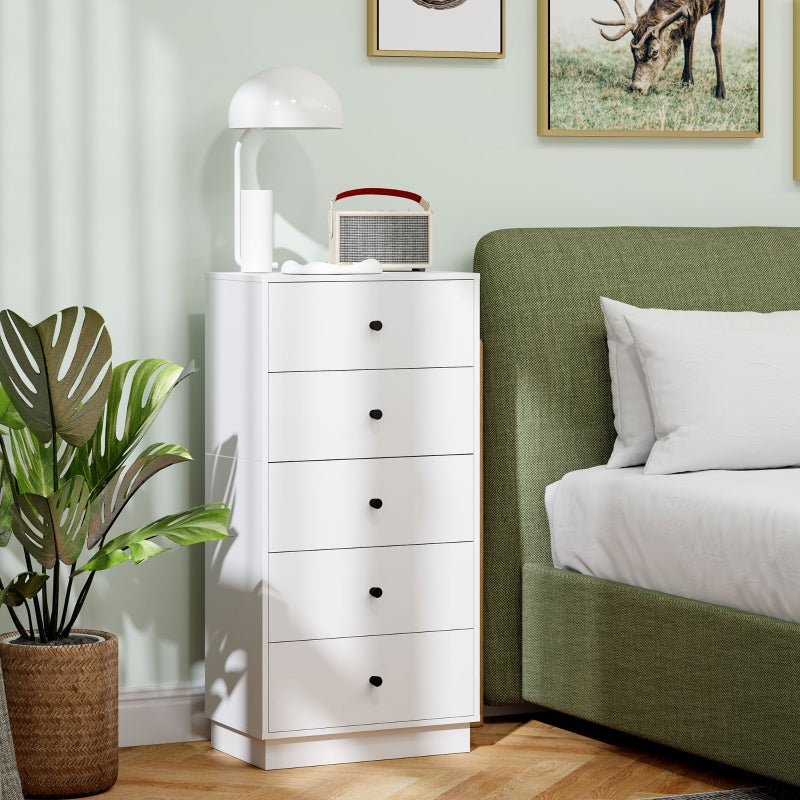 Chest of Drawers Sideboard, 5 Drawers, Wood, White