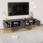 TV Lowboard Textured Door Gold Handles Gold Feet