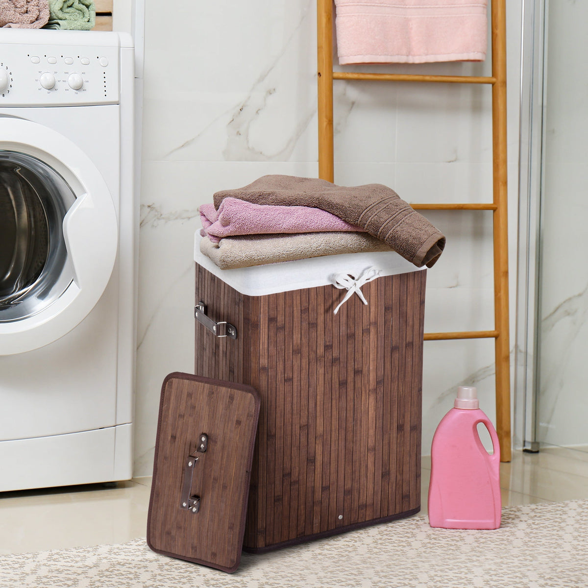 Laundry Basket 72L Foldable Washable Bamboo Dark Brown