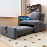Upholstered Sleeper Sofa 3-in-1 Multifunctional Adjustable LED USB Ports Linen Fabric
