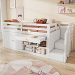 Multifunctional Children's Bed with Stairs, Storage and Convertible Desk, 90x200cm, White Wood