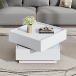 Coffee Table, Functional 360° Rotating with 2 Shelves & Storage, Pure White