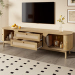 TV Cabinet with Doors, Drawers & Rattan Sides - Natural Wood Blend