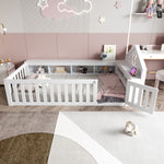 Children's Bed 90x200cm, Roof/Window, Storage, Safety Rail/Door, Solid Wood, White